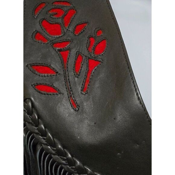 Leather Fringe Vest With Rose Design & Braided Trim For Women - Picture 3 of 10